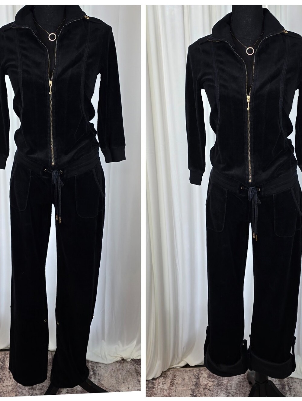 Juicy Couture Velour Jumpsuit Black Size Small Zip-up Velvet Y2K